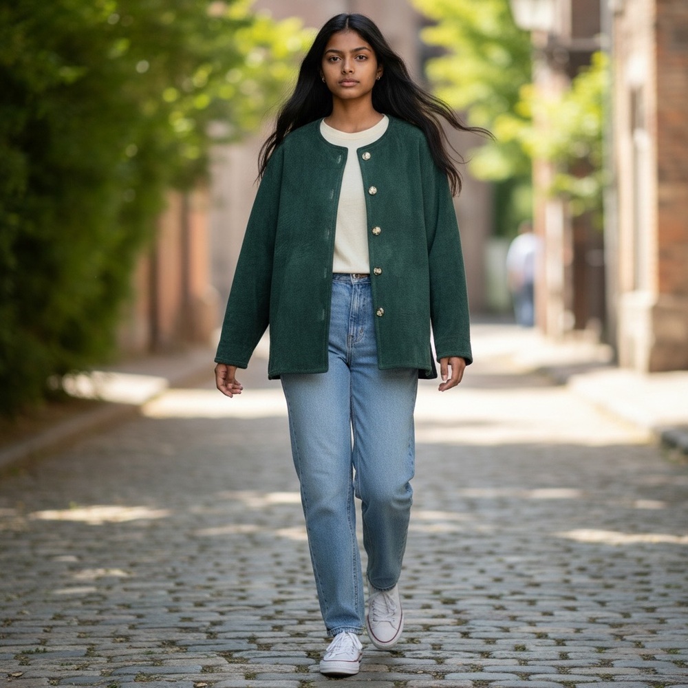 CAROLYNE ROEHM Vintage Boxy Emerald Green Suede Leather Jacket